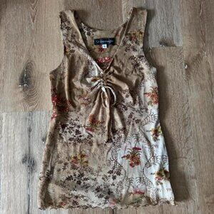 Vintage Y2K Cinnamon Girl Made in Hawaii Mesh mocha brown floral top size S